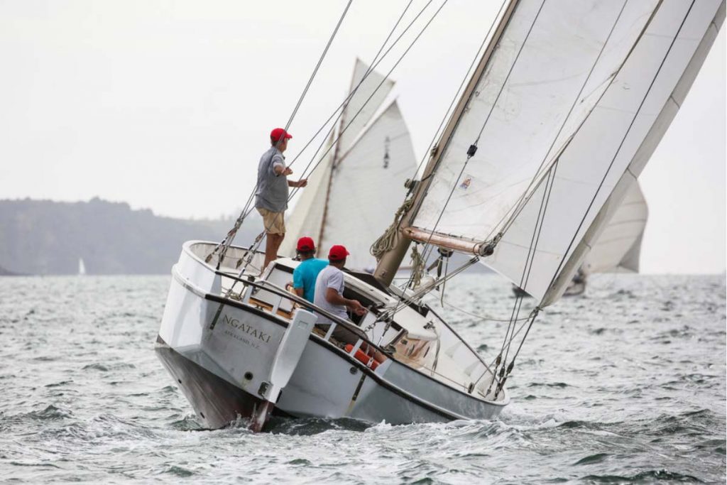 Classic ketch sailboat Ngataki under sail